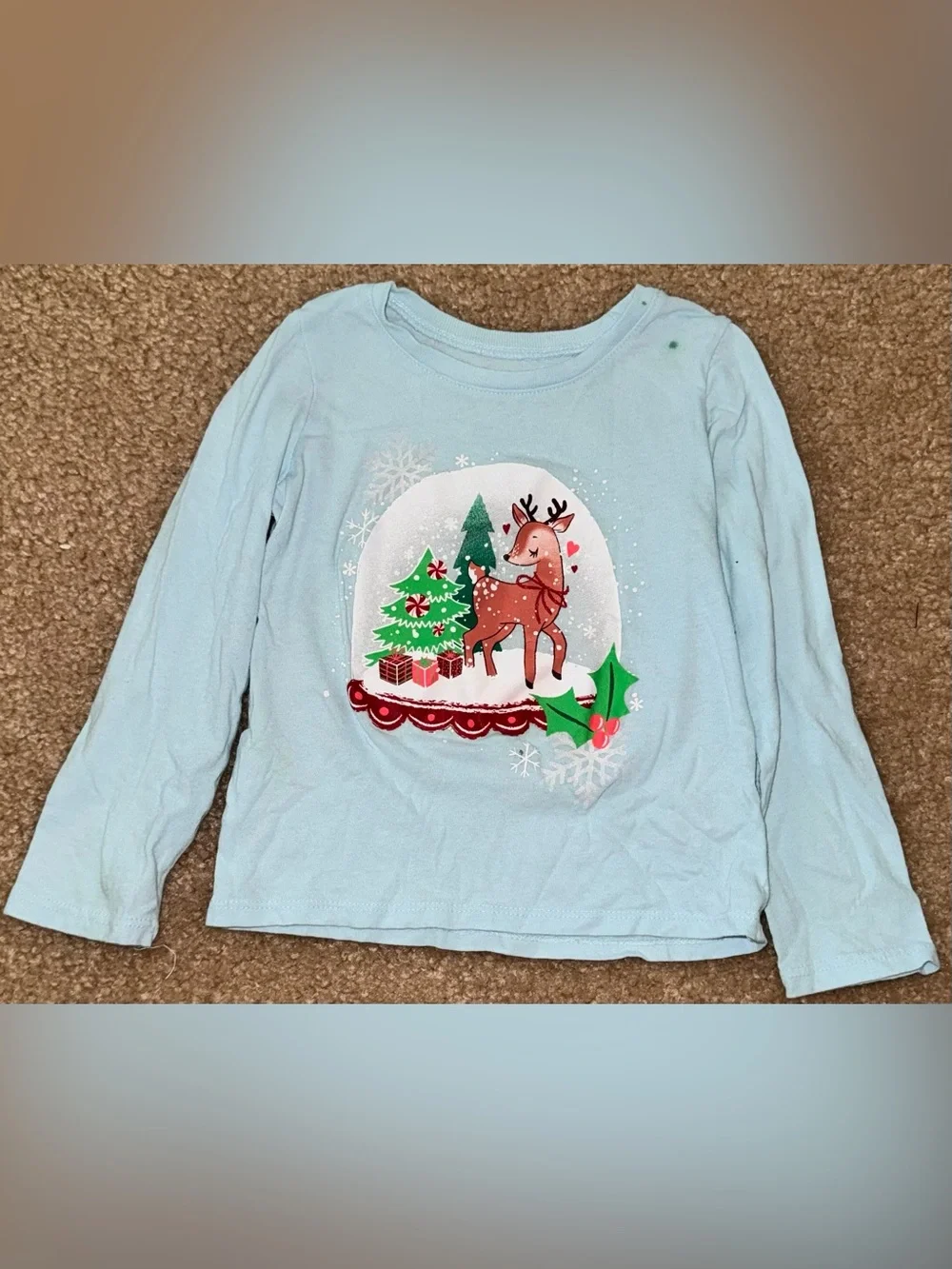 The Children's Place Light Blue Reindeer Snow Globe Long-Sleeve Tee
